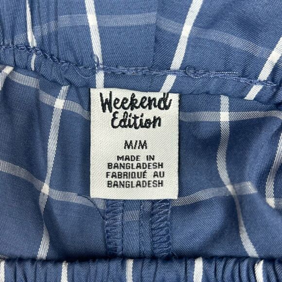 NWT Weekend Edition Blue Plaid Drawstring Lounge Pants Size M Straight Leg - Picture 7 of 10